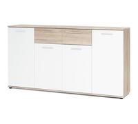 JACKY Buffet bas classique blanc et decor chene mat - L 160 cm Blanc et décor chêne