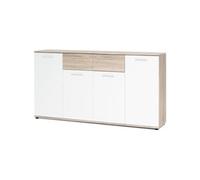 JACKY Buffet bas classique et décor chene mat L 160 cm Blanc Blanc