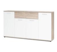 JACKY Buffet bas classique et décor chene mat L 160 cm Blanc Blanc