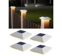 JACKYLED Chapeau de Poteau Solaire 7x7 8x8 9x9 10x10, Lot de 4 Lampes Solaires IP65 Étanches pour Poteaux en Bois, Jardin, Terrasse, Plateforme (Lot de 4 pièces-blanc)