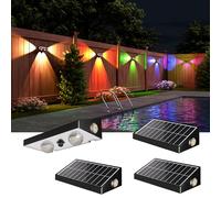 JACKYLED Lot de 4 appliques murales solaires d'extérieur - 3 voies RGBCW - Lampes solaires pour extérieur, 10 modes, 50 lm, crépuscule à l'aube automatique marche/arrêt - Étanchéité IP65 - Pour mur