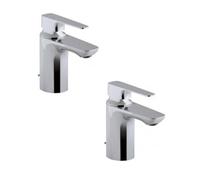 Jacob Delafon Aleo+ - Lot de 2 mitigeurs lavabo avec tirette et vidage - Chrome - Débit 5 l/min - Installation monotrou - Limiteur de température - E72312-CP