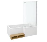 Baignoire bain douche Neo 160 x 90 droite + pare bain + tablier + étagère
