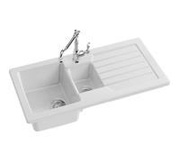 Jacob Delafon - Évier de cuisine à encastrer Camille - 1,5 bac + 1 égoutoir - Céramique recy Réversible - Compatible meuble >=60cm - 100x50x22 cm - Blanc - ESC03-00