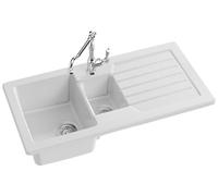 Jacob Delafon - Évier de cuisine à encastrer Camille - 1,5 bac + 1 égoutoir - Céramique recyclée - Réversible - Compatible meuble >=60cm - 100x50x22 cm - Blanc - ESC03-00