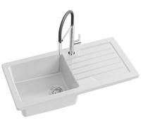 Jacob Delafon - Évier de cuisine à encastrer Camille - 1 bac + 1 égoutoir - Céramique recyclée - Réversible - Compatible meuble >=60cm - 100x50x22,3 cm - Blanc - ESB03-00