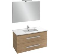 Jacob Delafon - Meuble OLA UP 100cm, Plan Vasque & Miroir 100cm + 1 Spot LED - Pack tout-en-1 - Grande Capacité - Chêne Colorado - 1010x540x465mm - EBP2326-ECD
