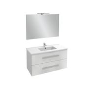 Jacob Delafon - Meuble OLA UP 100cm, Plan Vasque & Miroir 100cm + 1 Spot LED - Pack tout-en-1 - Grande Capacité - Blanc Brillant - 1010x540x465mm - EBP2326-NWT