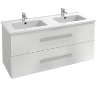 Jacob Delafon - Meuble OLA UP 120cm & Plan Double Vasque Céramique - 2 Tiroirs Fermeture Douce - Grande Capacité - Blanc Brillant - 1210x570x465mm - EBP2308-NWT