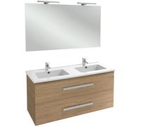 Jacob Delafon - Meuble OLA UP 120cm, Plan Vasque & Miroir 120cm + 2 Spots LED - Pack tout-en-1 - Grande Capacité - Chêne Colorado - 1210x540x465mm - EBP2328-ECD