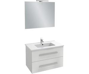 Jacob Delafon Meuble & Plan Ola Up, 80 cm, Miroir + Spot, Blanc Brillant | Pack tout-en-1 avec meuble, plan céramique, miroir et spot LED intégré
