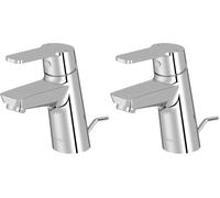 Jacob Delafon - Mitigeur de Lavabo Aimé avec vidage - Système d'Installation Simple et Rapide Breveté 5/35''- Design Moderne - Économie d'Eau - 139x48x150 mm - Finition Chrome - E29869-CP (Lot de 2)