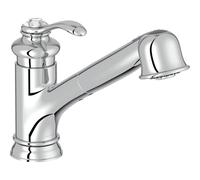 Jacob Delafon - Mitigeur d'Évier de Cuisine Fairfax - Design Rétro - Douchette Extractible 2 Jets Économe en Eau - Bec Pivotant sur 90° - Hauteur sous Bec 15,10 cm - Finition Chrome - E76091-CP