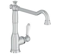 Jacob Delafon - Mitigeur d'Évier de Cuisine Louise - Design Rétro, poignée céramique - Économie d’eau - 29,2x13,4x27,5 cm - Finition Chrome - E24367-CP