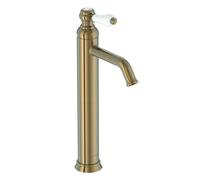Jacob Delafon Mitigeur Lavabo Bec Haut Louise, Style rétro, Bronze | Poignée céramique. Installation brevetée en 35s. Débit 5L/min. Bec 21,9cm.