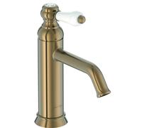 Jacob Delafon Mitigeur Lavabo Louise, Style rétro, Bronze | Poignée céramique. Installation brevetée en 35s. Débit 5L/min. Bec 8,9cm.