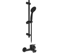 Jacob Delafon - Set Bain-douche Aimé avec Mitigeur Mécanique - Douchette 3 jets 10,5cm - Barre de Douche & Flexible - Economie d'eau - Noir Mat - E24429-BL