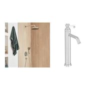 Jacob Delafon, Vasque Carillon Rectangulaire 53x37cm, Blanc, Forme Douce Contemporaine, Entretien Rapide + Mitigeur de Lavabo Bec Haut Louise, Finition Chrome