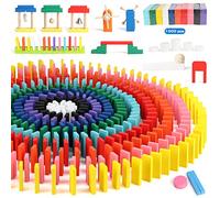 jacootoys 1000 Pièces Domino Set pour Enfants, Blocs de Construction en Bois Colorés Bulk Racing Tuiles Jeux, éducatif Domino Rallye Kits avec Sac de Rangement et Boîte