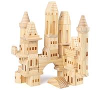jacootoys 75 pièces Blocs de Construction château en Bois Ensemble d'empilage Jouets éducatifs Montessori pour 3 4 5 6 7 8 Ans Enfants