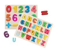 Jacootoys Alphabet en Bois et numéro Puzzle Jeu de Plateau d'apprentissage Jouet éducatif Paquet de 2 pour Enfants