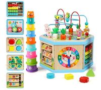 jacootoys Cube d'Activité en Bois, Table d'Activité en Bois 7-en-1 Centre éducatif Labyrinthe de Perles Jouet de Triage pour Enfants Bébés Garçons Filles