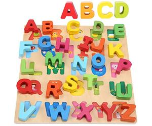 Jacootoys en Bois Alphabet Puzzle ABC Chunky Puzzle Conseil Apprentissage Éducatif Jouets Éducatifs Cadeau pour Enfants