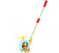 Jacootoys en Bois Poussez Tirer Le Long De Bébé Marche Hélicoptère Joueur Enfants Jouet avec Bâton Amovible 24 Pouces
