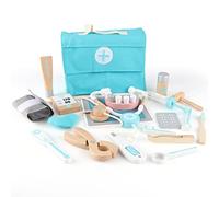 Jacootoys Ensemble médecins en Bois 18Pcs Dentiste Play Mallette de Transport Enfants Faire Semblant Jouer Un rôle Jouets pour Garçons Filles 3 +