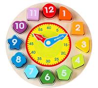 jacootoys Horloge en Bois Jouet Enseignement Éducatif Formes Trieur Puzzle Numéros Garçons Filles Bambin Bébé Enfants 3 4 5 6 Ans