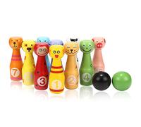 jacootoys Jeux de Quilles en Bois 10 Animaux Poupées Broches avec 2 Balles Plein Air Jouet Cadeaux pour Enfants Garcon Fille 3 4 5 Ans