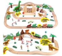 Jacootoys Kit de rails de chemin de fer magnétiques en bois dinosaures