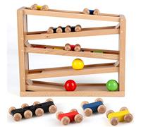 Jacootoys Rampe de Voiture en Bois Jeu de Course en marbre Piste de Course Racer Jouet Ensemble Cadeau pour Enfants garçons Filles
