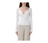 Jacquemus - Pull Blanc à Côtes avec Trou de Serrure - Femme - Pulls - Blanc - Taille: 40 FR