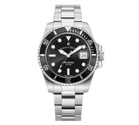 Jacques du Manoir JWG02801 Pro Scuba Montre de plongée à Quartz analogique en Acier Inoxydable pour Homme 43 mm Bracelet en Acier Inoxydable Argenté 20 Bar Couleur du Cadran : Noir avec Affichage de