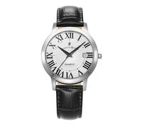 Jacques du Manoir Genesis Gents JWG04801 Montre pour Homme en Acier Inoxydable avec Bracelet en Cuir Noir 38 mm Cadran argenté Affichage de la Date et Index Romains
