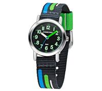 JACQUES FAREL KPS 403 Montre à quartz analogique pour enfant avec bracelet en tissu Noir/bleu/vert, vert, bracelet