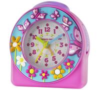 Jacques Farel ACW 69 Réveil pour enfants et petites filles, papillons et fleurs en 3D, rose/turquoise, pas de tic-tac, fonction répétition de la sonnerie, analogique, à quartz