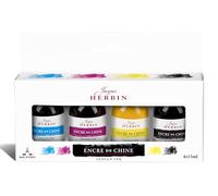 Jacques Herbin 10600T - Coffret assortiment 4 flacons encre de Chine 15ml (cyan, magenta, jaune primaire, noir)