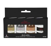 Jacques Herbin 10700T - Set 4 encres Eclats pigmentées, blanc, or, argent, cuivre, flacon 15ml. Fabriqué en France