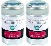 Jacques Herbin 20107T - Une boite de 6 cartouches d'encre pour stylo-plumes et stylos roller (produit sans emballage - objectif zéro déchet), Vert de gris (Lot de 2)