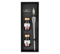 Jacques Herbin 29301T - Coffret avec 2 encres10 ml, Perle noire et Poussière de lune et une plume de verre transparente Fabriqué en France