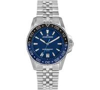 JACQUES LEMANS 1-2205 Liverpool Diver Montre pour homme avec bracelet en silicone et surface en cuir ou avec bracelet en métal 41 mm date 20 ATM, bleu / bracelet en métal