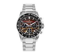 JACQUES LEMANS 50-10D Solar Chronographe Limited Edition Montre pour homme 42 mm Verre saphir 10 ATM Bracelet en acier inoxydable argenté avec bracelet en cuir