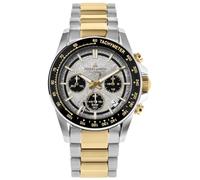 JACQUES LEMANS 50-10E Solar Chronographe Limited Edition Montre pour homme 42 mm Verre saphir 10 ATM Bracelet en acier inoxydable argenté avec bracelet en cuir