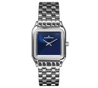 JACQUES LEMANS Anvers 1-2219B Montre pour femme en acier inoxydable argenté/bleu lunette sertie de cristaux à quartz 5 ATM Verre minéral