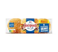 JACQUET - Burger Géant Nature, Pain Moelleux Idéal pour Sandwichs Gourmands (Paquet de 6) - Le Lot De 4