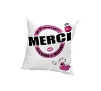 Housse de coussin 40x40 cm JACQUIE et MICHEL blanc, On dit merci qui?