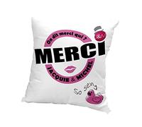 JACQUIE & MICHEL 546538 Housse de coussin Motif On dit merci qui? Polyester Blanc 60 x 60 cm
