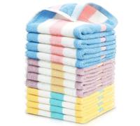 Jacquotha Lot de 12 débarbouillettes rayées en Coton, 33 x 33 cm, 3 Couleurs - Serviettes nettoyantes pour Le Visage et Le Corps